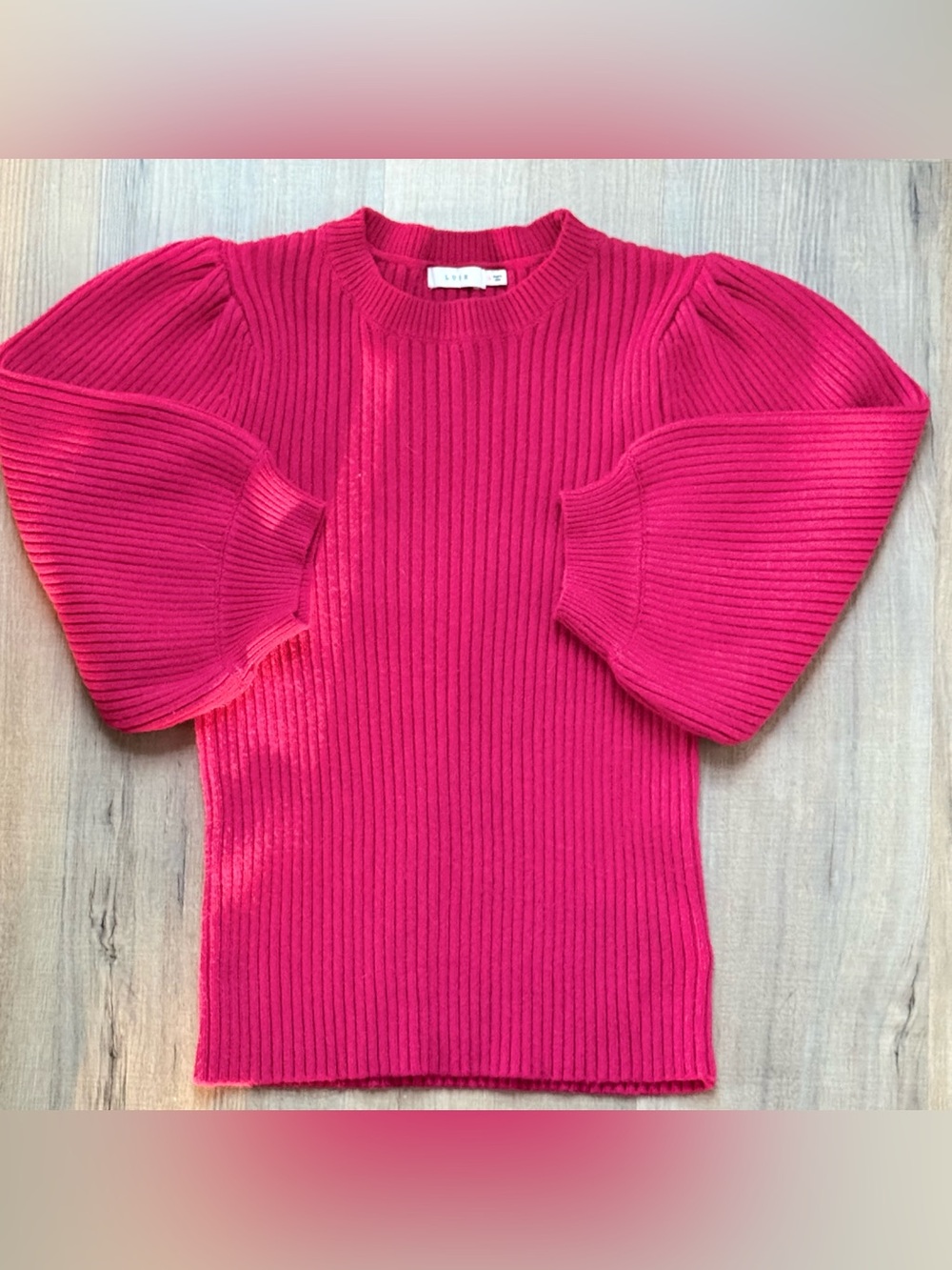 Lush Hot Pink Barbiecore Ribbed Puff-Sleeve Crewneck Knit Sweater Women’s Top